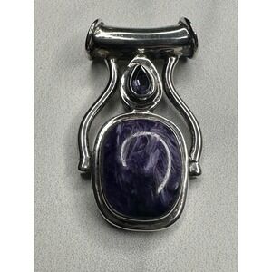 Sterling Silver 925 Charoite Amethyst Slide Pendant Purple Gemstone Artisan Boho